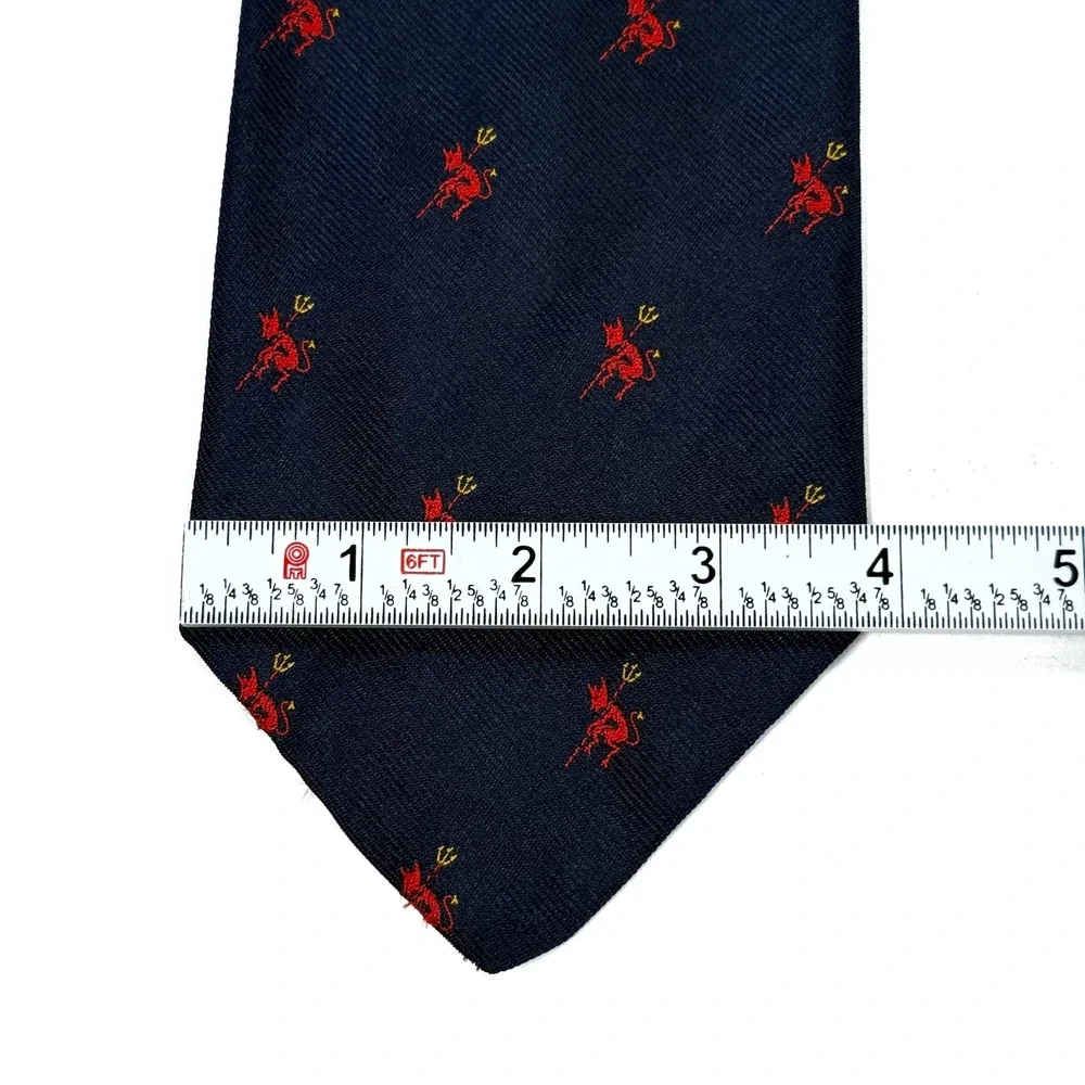 Vintage J Press Burlington Knot Navy Blue Silk Red Devil Embroidered Tie England